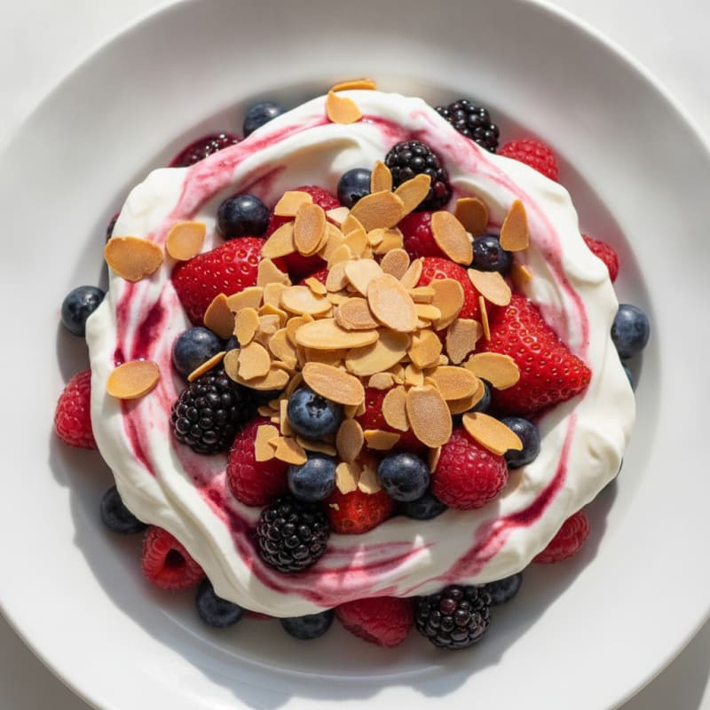 Greek Yogurt Protein Parfait with Mixed Berries and Almonds