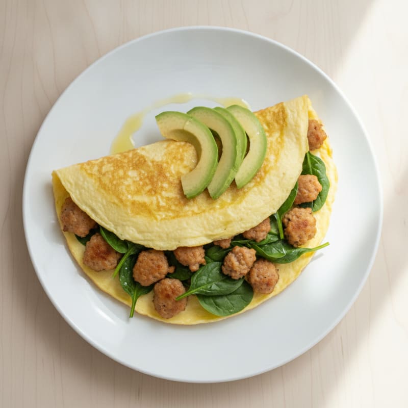 Egg White Spinach Omelette with Turkey Sausage