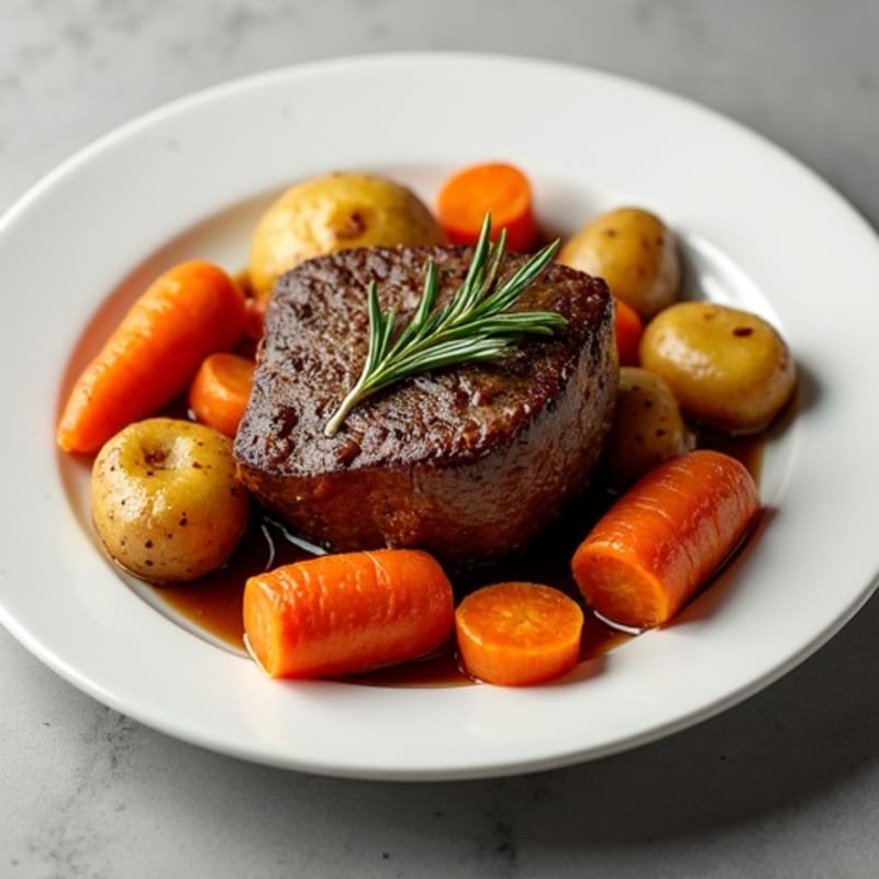 Slow Cooked Tender Chuck with Roasted Carrots and Potatoes