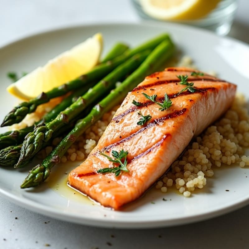 Lemon Herb Grilled Salmon with Roasted Asparagus and Quinoa
