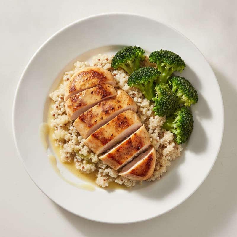 Seared Chicken Breast with Creamy Quinoa and Steamed Broccoli