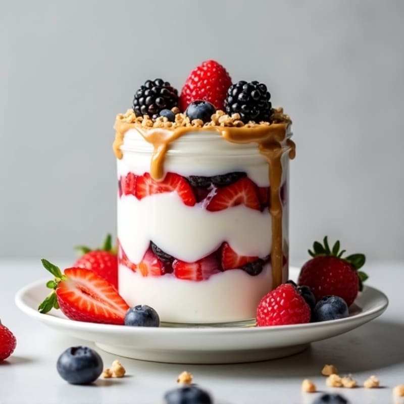 Greek Yogurt Protein Parfait with Almond Butter and Berries