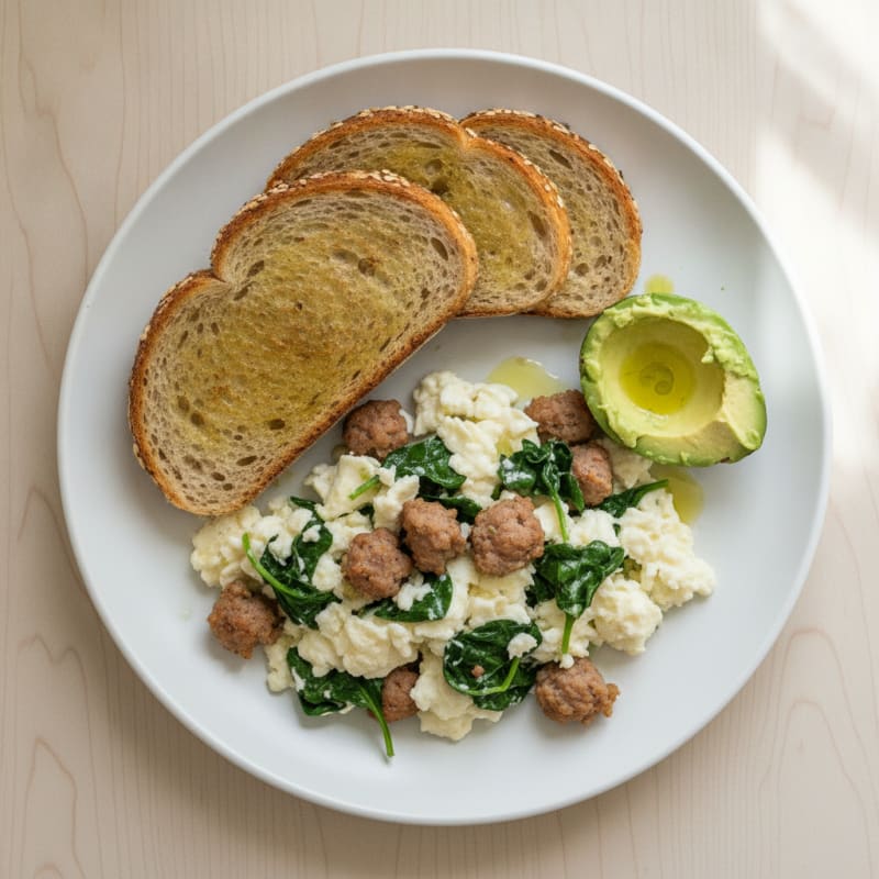 Egg White Scramble with Turkey Sausage and Spinach