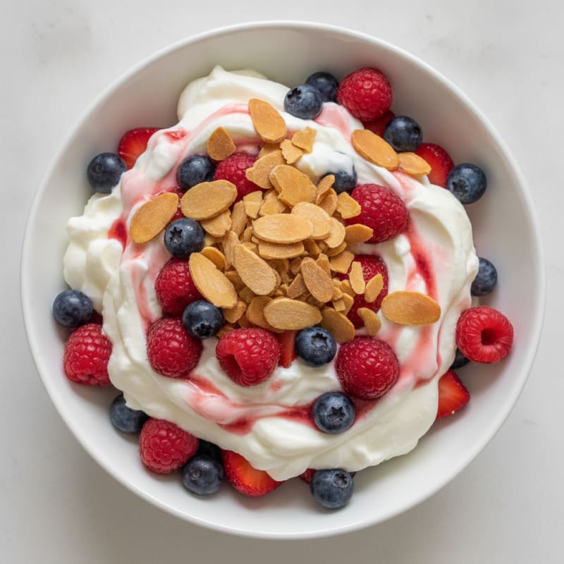Greek Yogurt Protein Parfait with Mixed Berries and Almonds