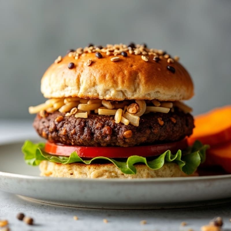 Hearty Smoky Black Bean Burgers with Roasted Sweet Potatoes