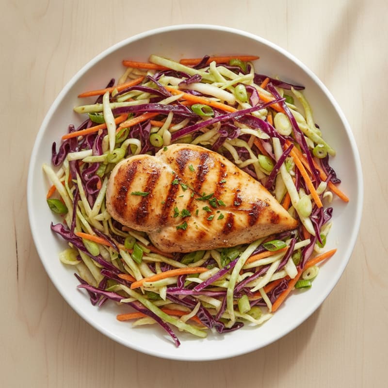 Grilled Chicken Breast with Crunchy Cabbage Slaw