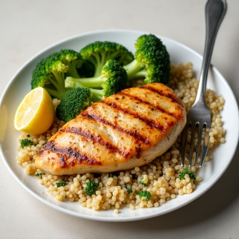 Grilled Chicken Breast with Roasted Broccoli and Quinoa