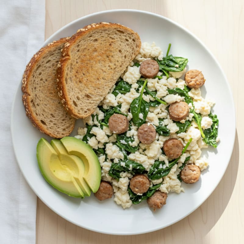 Egg White and Turkey Sausage Scramble with Spinach