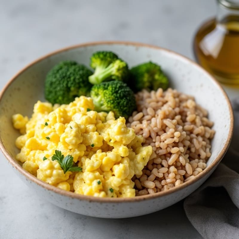 Chicken Egg White Scramble with Sautéed Broccoli and Brown Rice