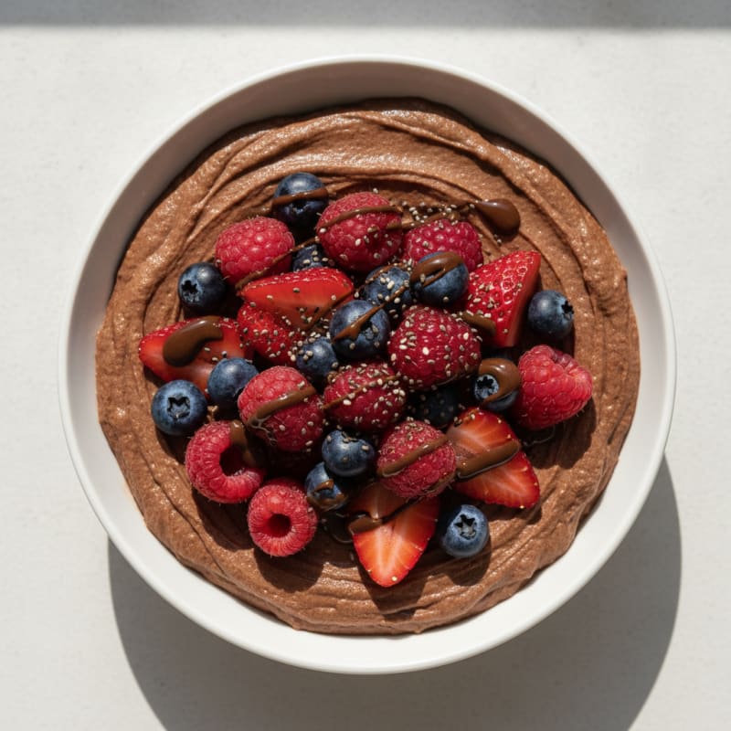 Silky Chocolate Protein Pudding with Mixed Berries