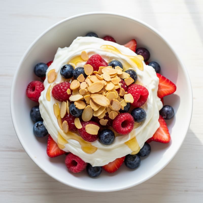Creamy Greek Yogurt Parfait with Mixed Berries and Almonds