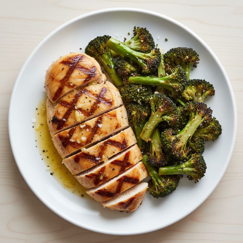 Grilled Lemon Garlic Chicken Breast with Roasted Broccoli