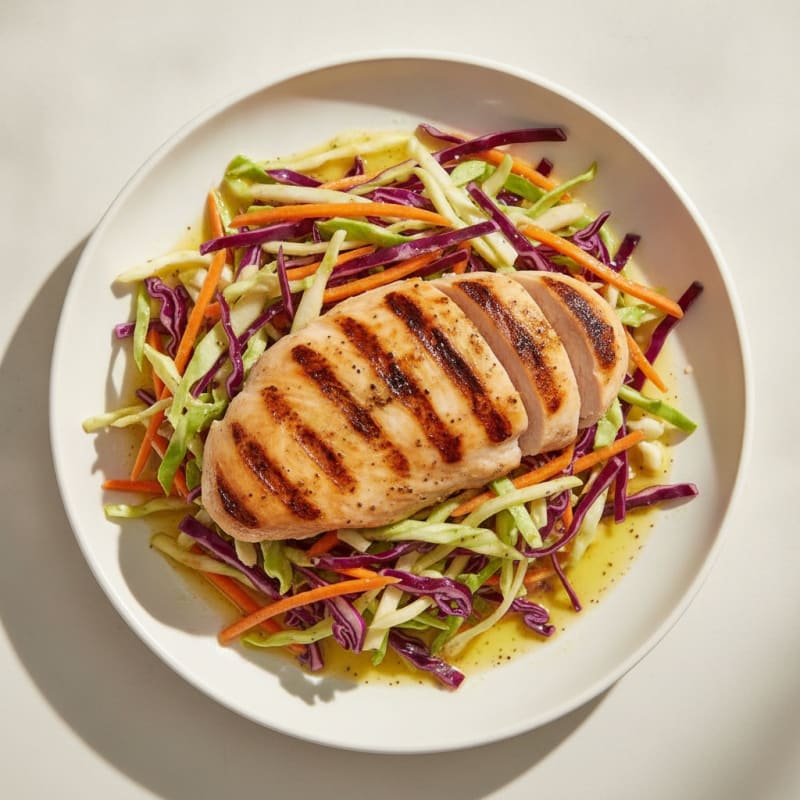Grilled Chicken Breast with Crunchy Cabbage Slaw and Lemon Vinaigrette