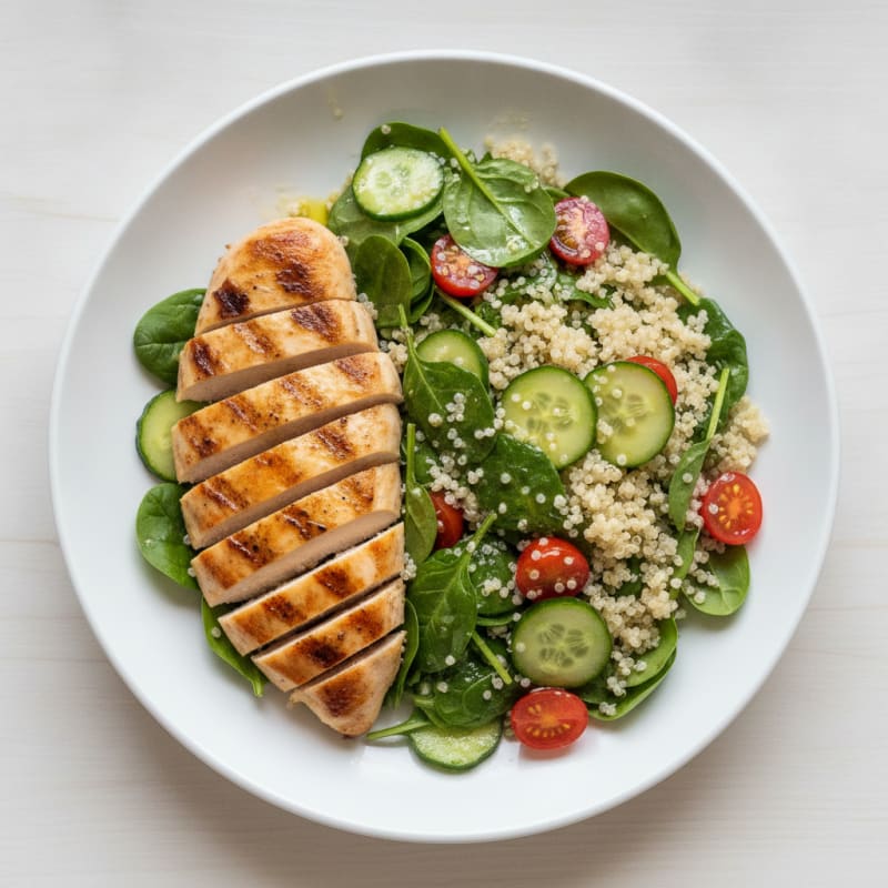 Grilled Chicken and Quinoa Salad with Fresh Spinach