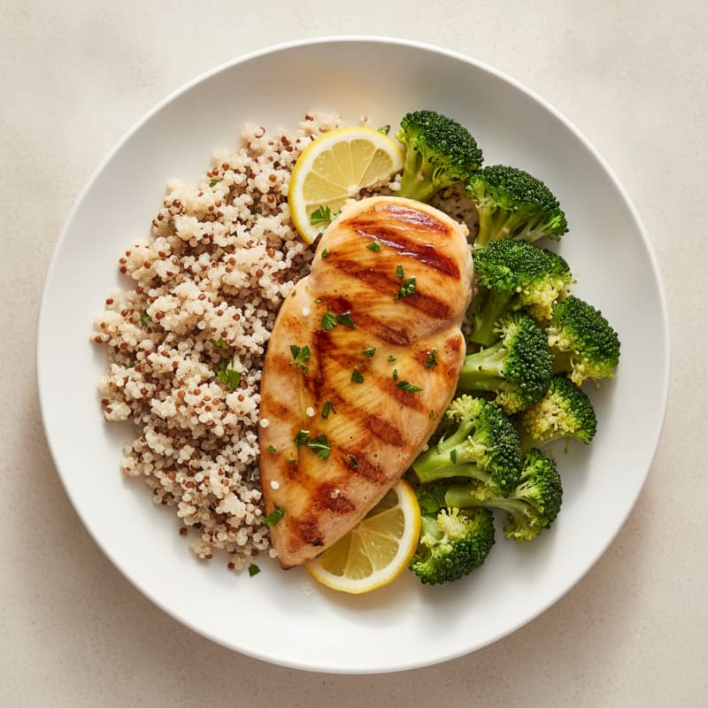 Grilled Chicken Breast with Quinoa and Steamed Broccoli