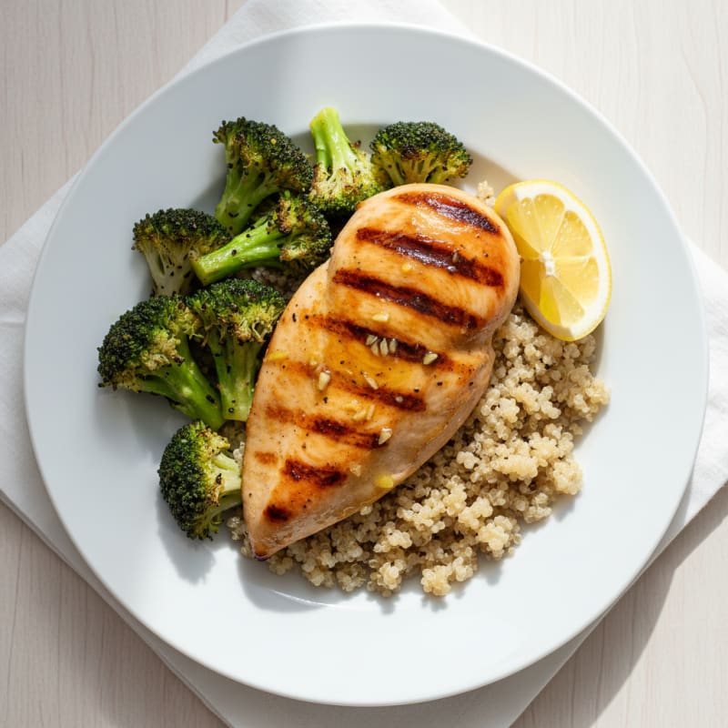 Grilled Chicken Breast with Quinoa and Roasted Broccoli