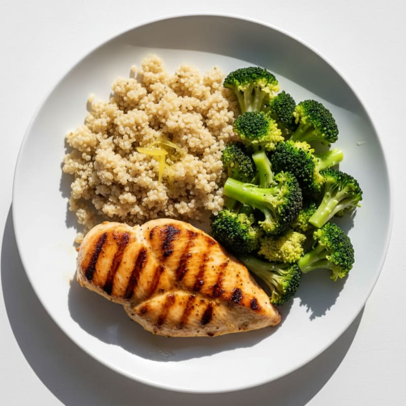 Grilled Chicken Breast with Quinoa and Steamed Broccoli