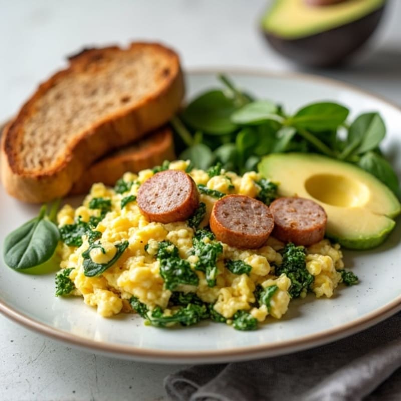 Egg White and Spinach Scramble with Turkey Sausage
