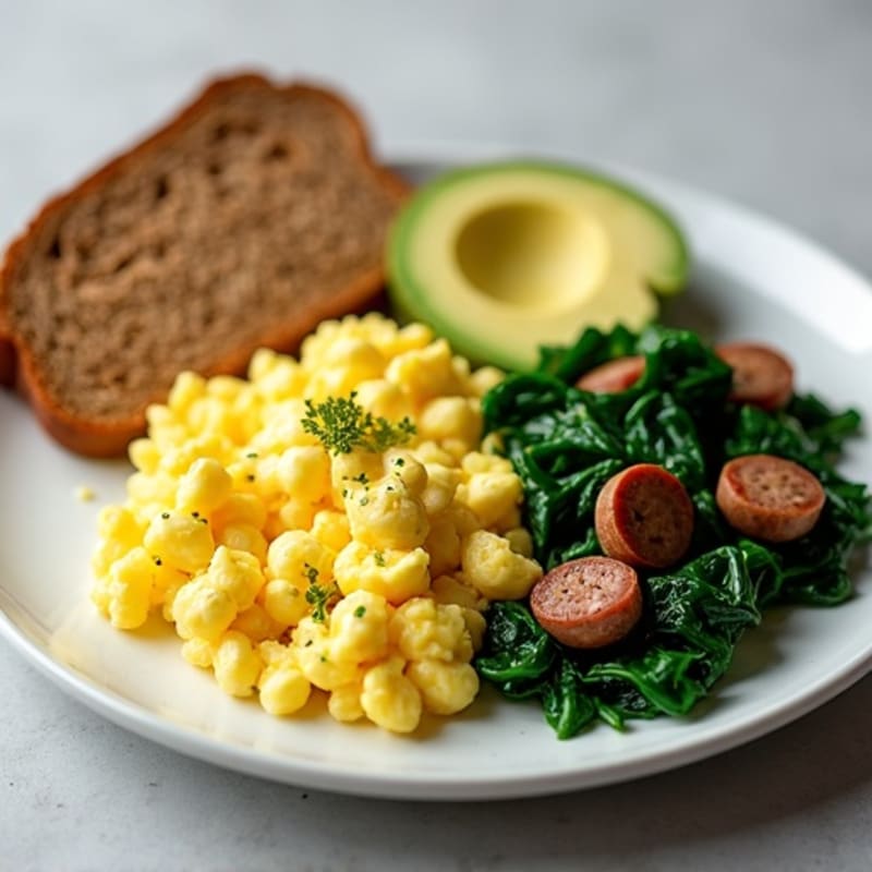 Egg White Scramble with Turkey Sausage and Sautéed Spinach