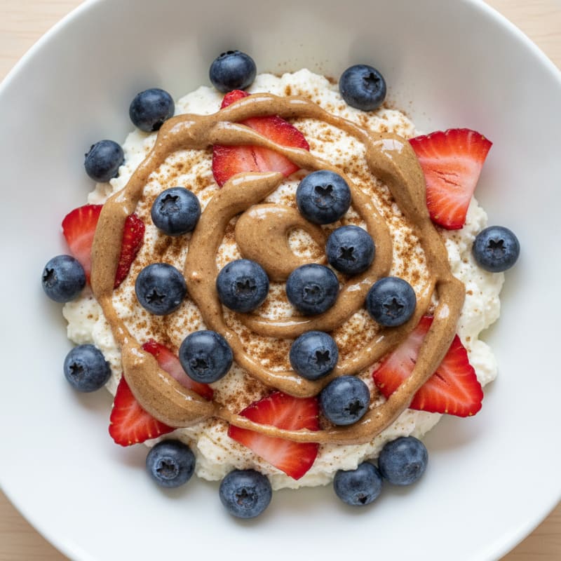 Greek Yogurt and Cottage Cheese Parfait with Fresh Berries and Almond Butter