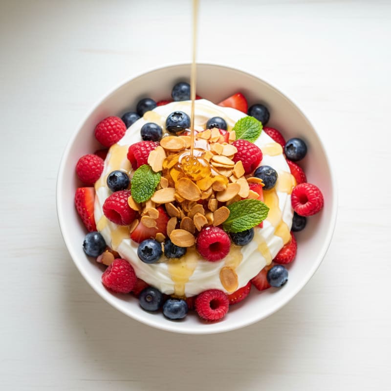 Creamy Greek Yogurt Parfait with Mixed Berries and Toasted Almonds