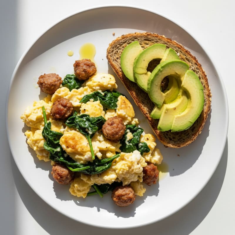 Egg White Scramble with Turkey Sausage and Spinach