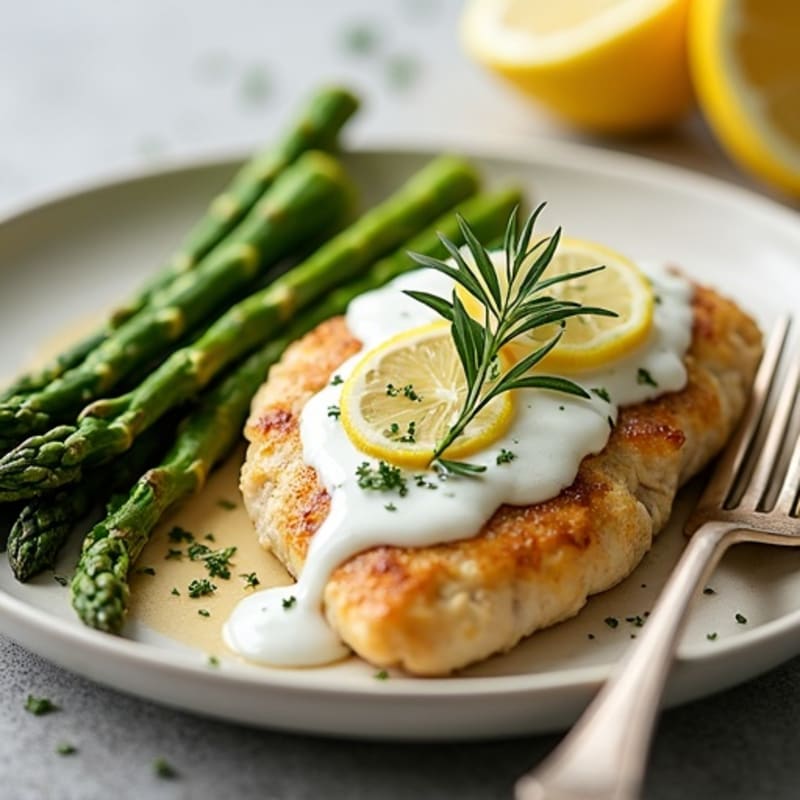 Creamy Lemon-Herb Chicken with Roasted Asparagus