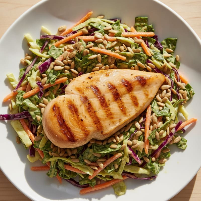 Grilled Chicken Breast with Crunchy Cabbage Slaw