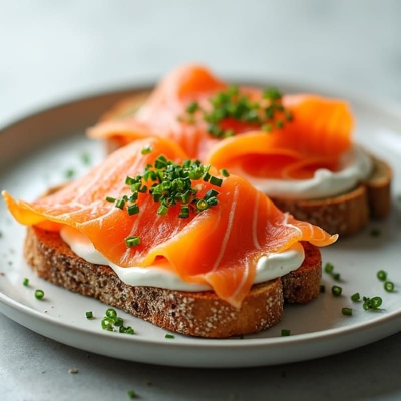 Smoked Salmon with Creamy Chive Spread on Crispy Everything Seeded Toast
