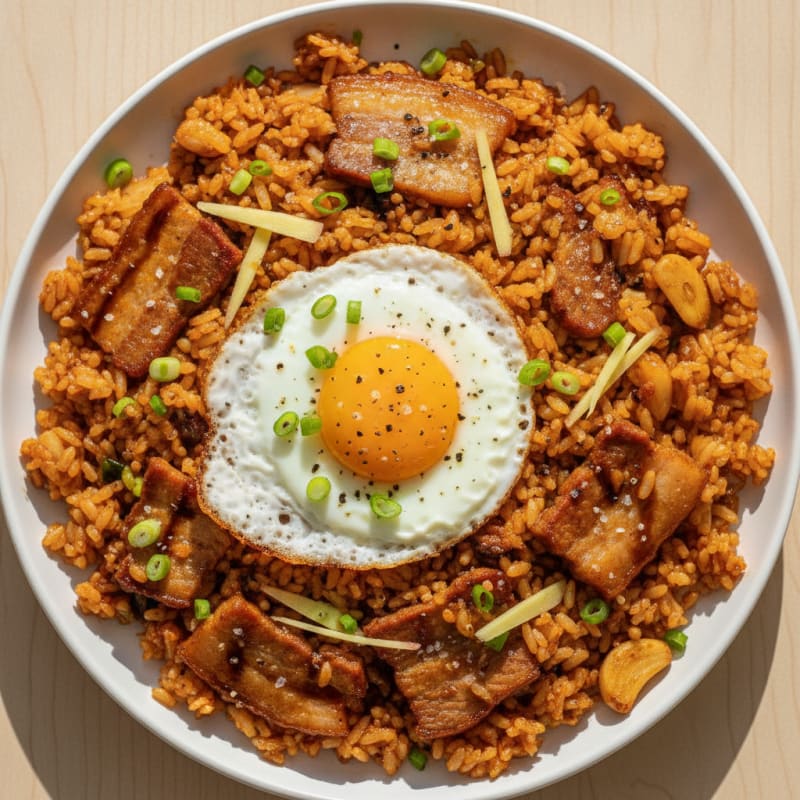 Kimchi Fried Rice with Pork Belly