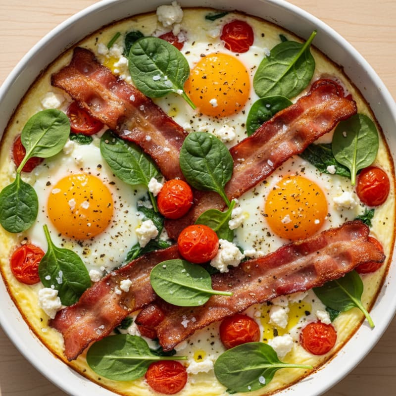 Golden Baked Eggs with Crispy Bacon