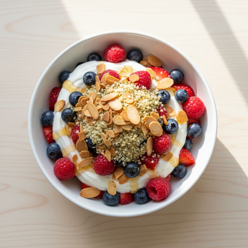 Greek Yogurt Parfait with Mixed Berries and Crunchy Almonds