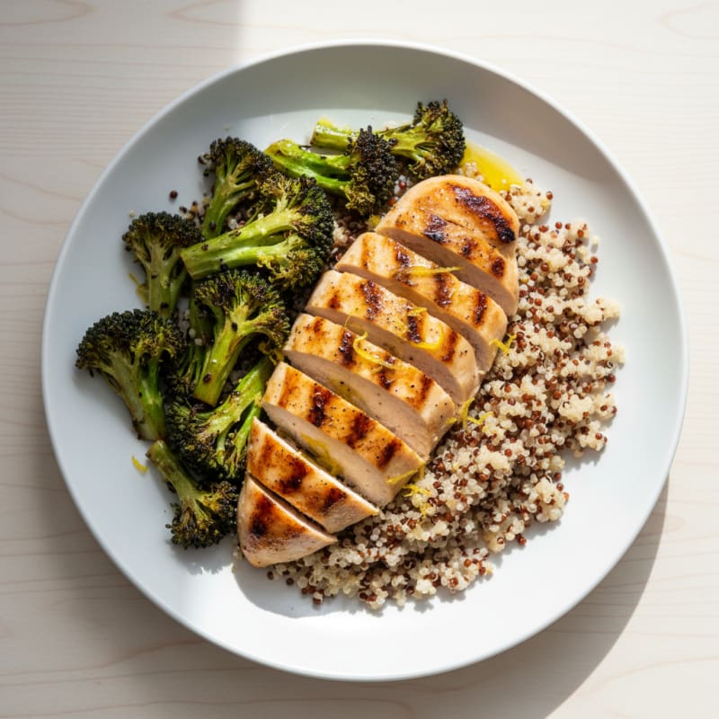 Grilled Chicken Breast with Quinoa and Roasted Broccoli
