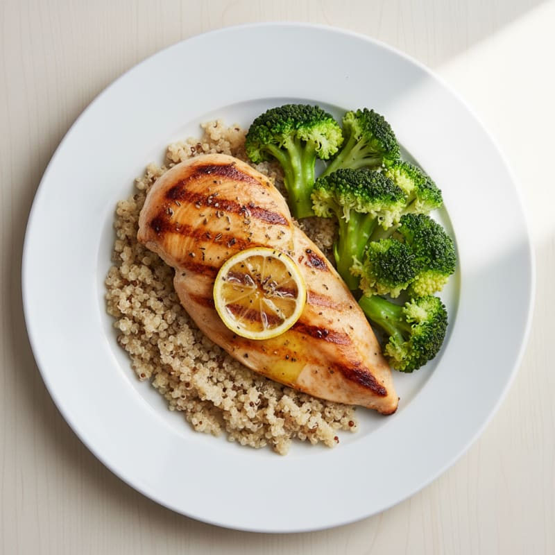 Grilled Chicken Breast with Quinoa and Steamed Broccoli