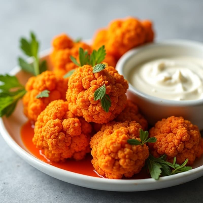Crispy Buffalo Cauliflower Bites with Protein-Packed Buffalo Ranch Dip