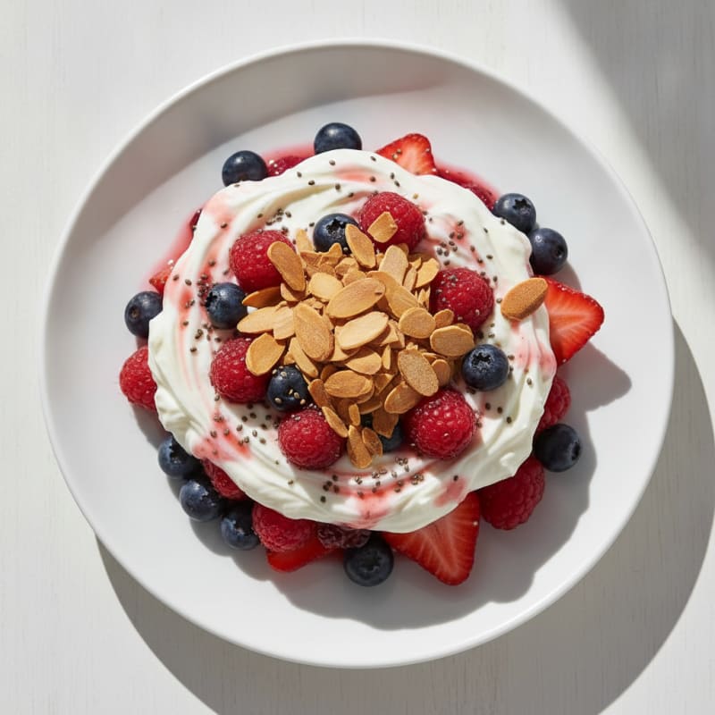 Greek Yogurt Protein Parfait with Mixed Berries and Almonds