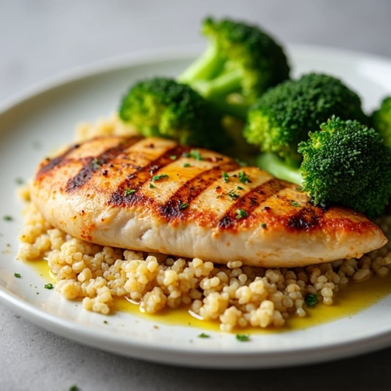 Grilled Chicken Breast with Quinoa and Roasted Broccoli