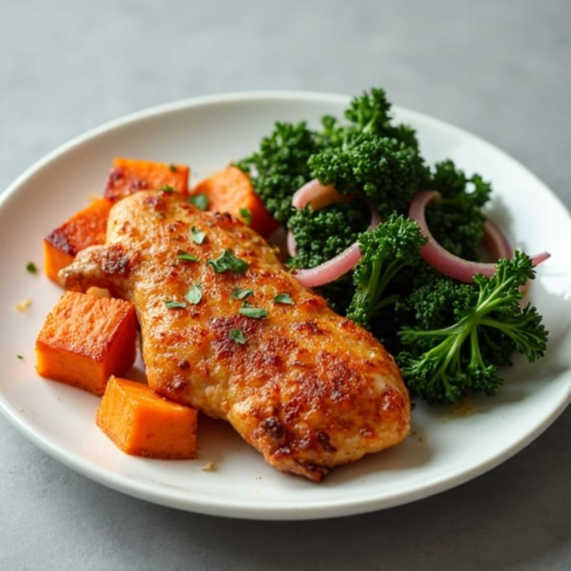 Crispy Sweet Potato and Chicken Hash with Sautéed Greens