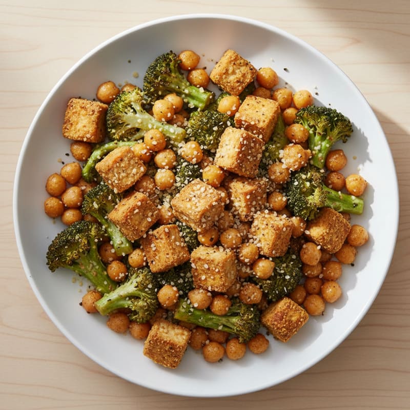 High-Protein Roasted Tofu and Chickpea Power Bowl