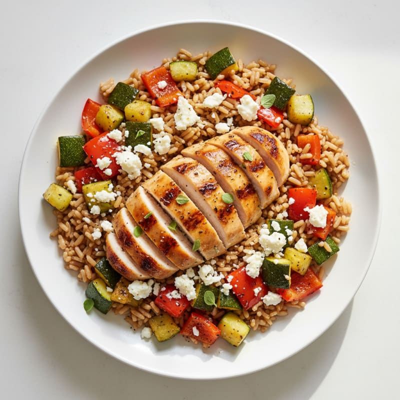 Grilled Chicken and Rice Bowl with Roasted Vegetables
