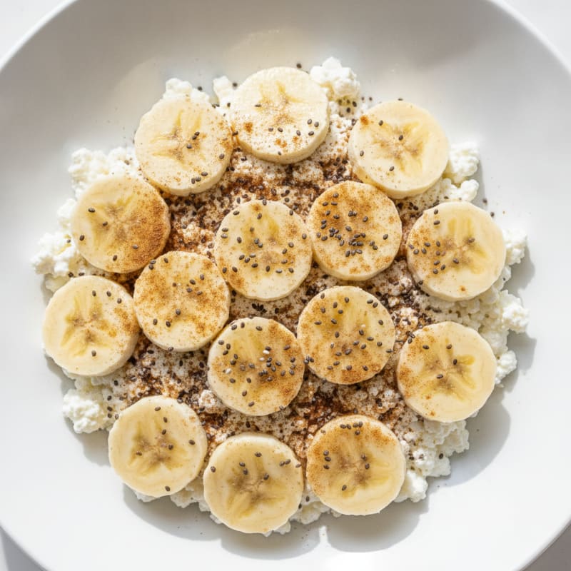Cottage Cheese Protein Bowl with Sliced Banana and Chia Seeds