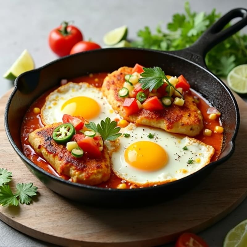 Savory Chicken and Egg Skillet with Crispy Tortilla Strips and Fresh Salsa
