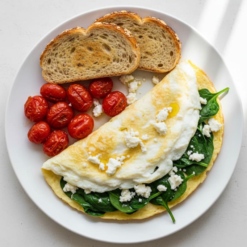 Egg White Spinach Omelette with Feta and Cherry Tomatoes