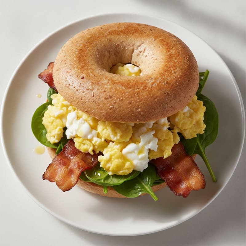 Egg and Turkey Bacon Bagel Sandwich