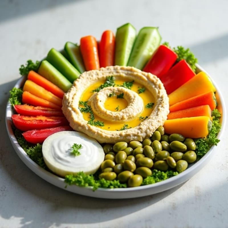 Creamy Lemon-Garlic Hummus Platter with Fresh Crispy Vegetables