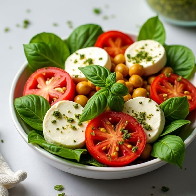 Fresh Tomato, Creamy Mozzarella, and Basil Salad with Zesty Pesto