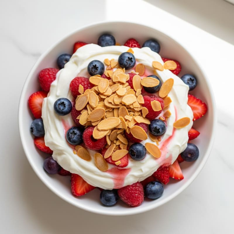 Greek Yogurt Protein Parfait with Mixed Berries and Almonds