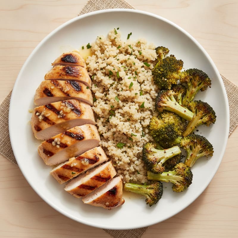 Grilled Chicken Breast with Quinoa and Roasted Broccoli