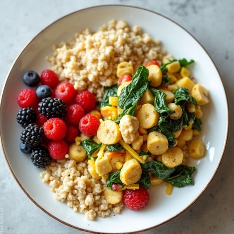 Egg White and Chicken Veggie Scramble with Fresh Berries