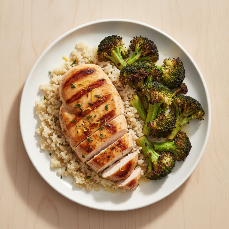 Grilled Chicken Breast with Roasted Broccoli and Quinoa